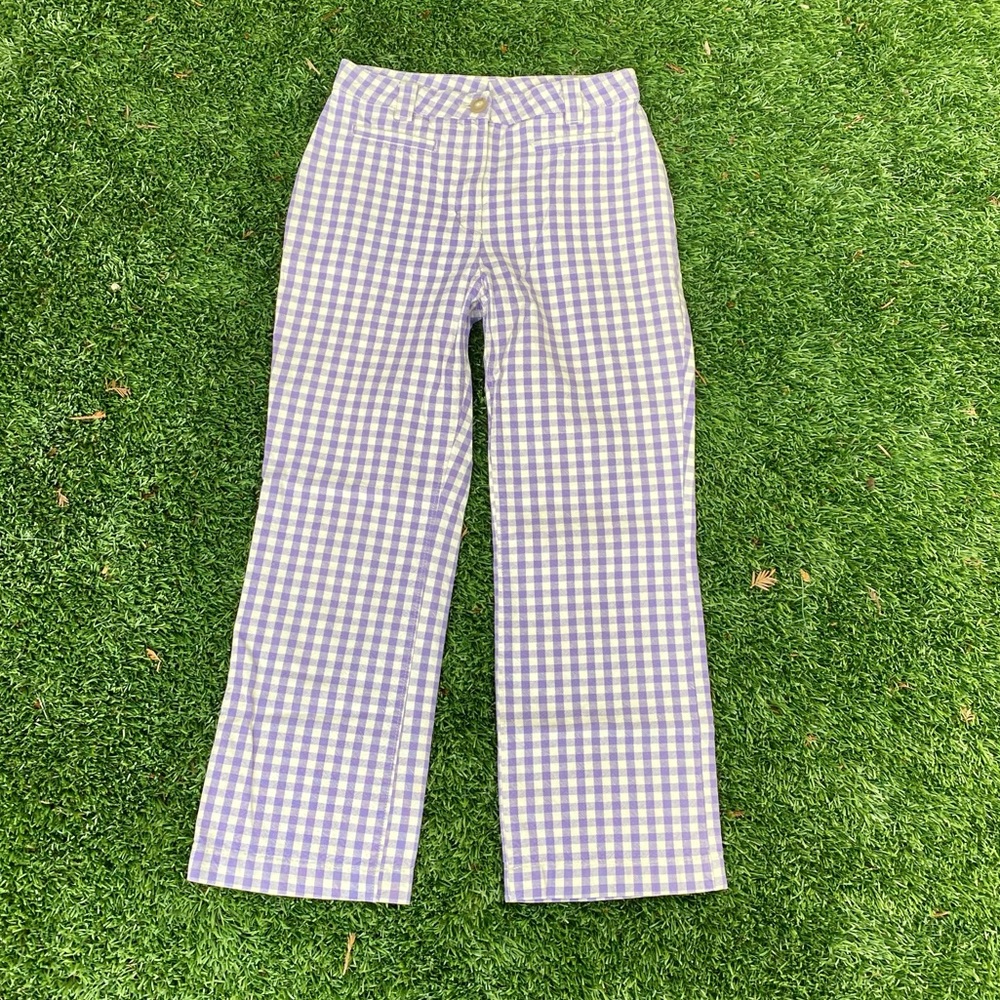 Monkl white and Purple Gingham High Waisted Jeans Pants size 4